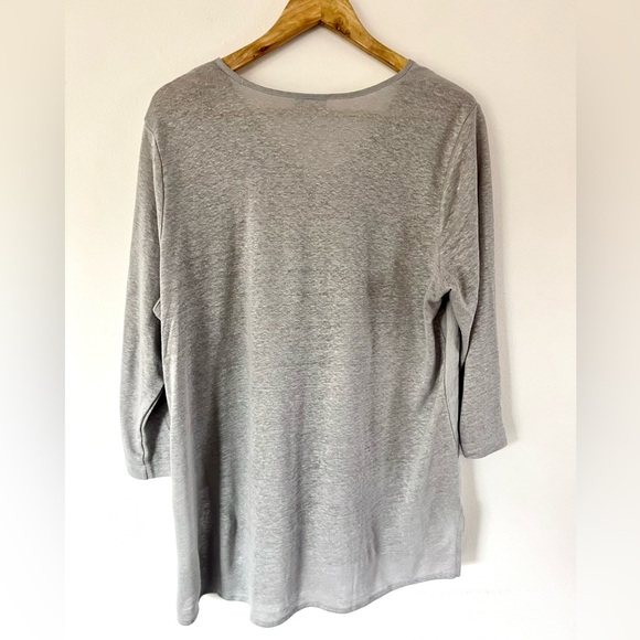 J. Jill Love Linen Grey Pleated Placket ¾ Sleeve Tunic Top Size Large - Picture 6 of 9